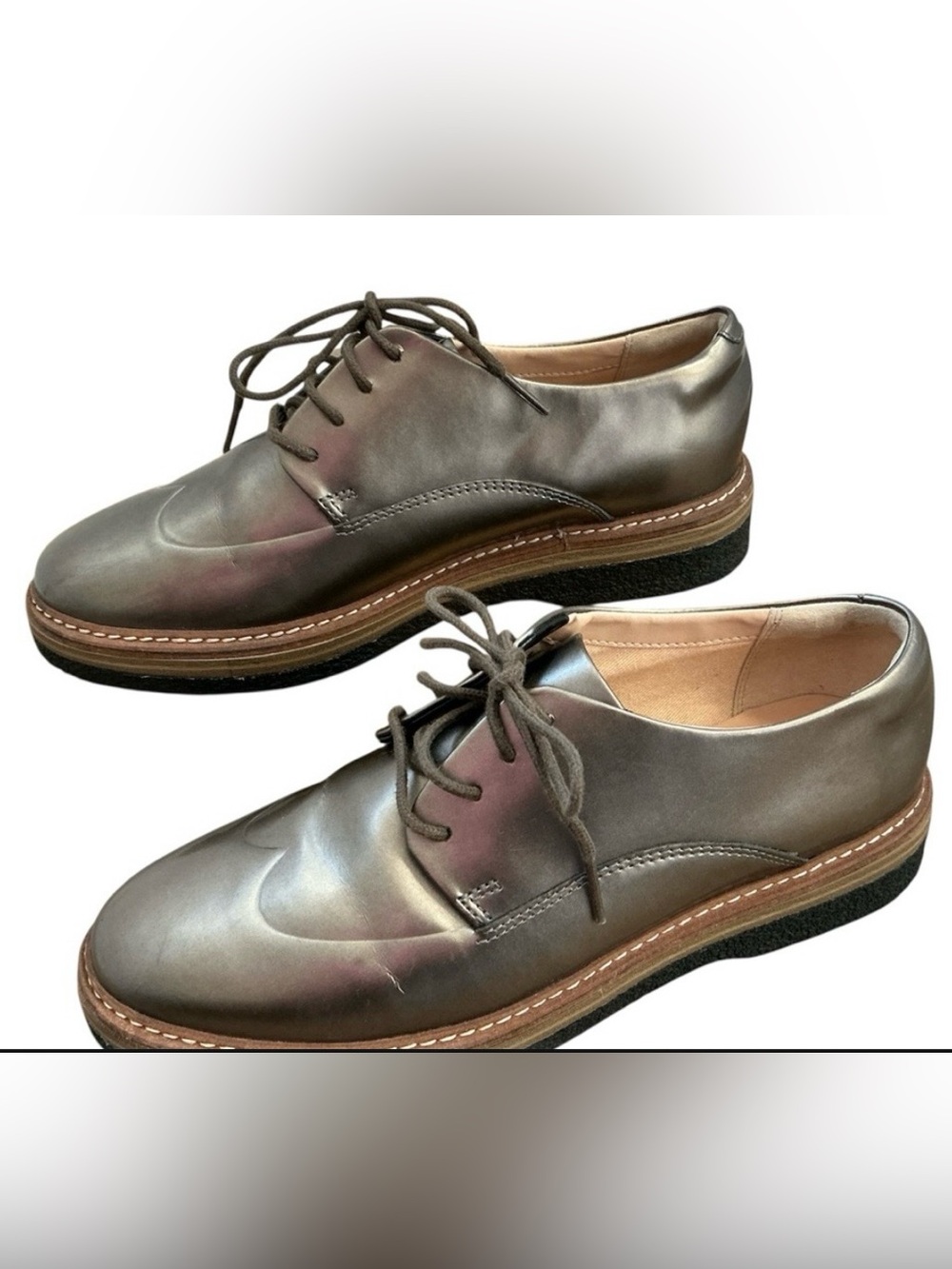 Clarks Zante Zara Pewter Metallic Loafers Oxford Shoes Women's 8